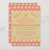 ピンクスターフィッシュビーチ – 誕生日パーティーの招待 招待状 (正面/裏面)