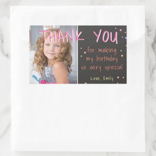 ピンクスター誕生日サンキューフォト 長方形シール (バッグ)