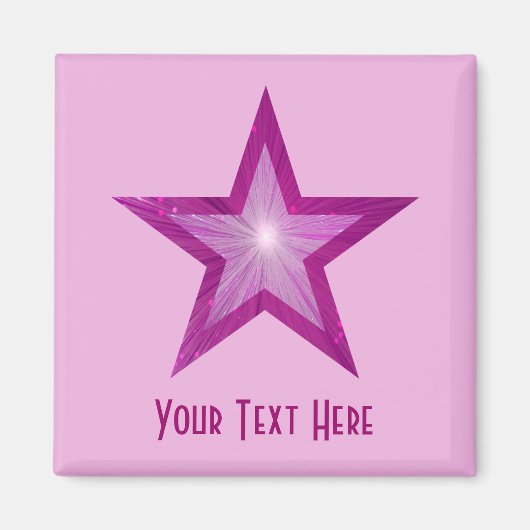 ピンクスター「Your Text」磁石四角ピンク淡い色の色 マグネット (正面)
