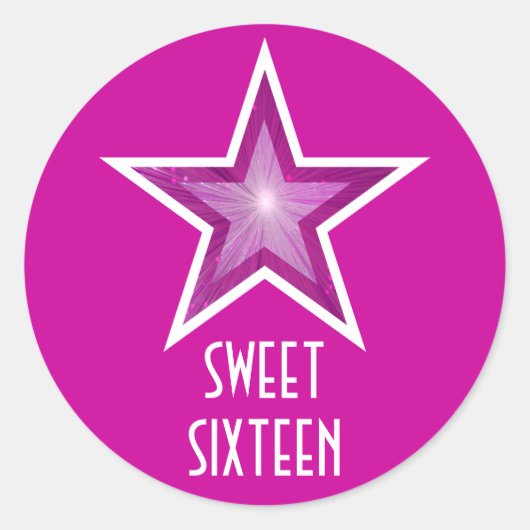 ピンクスター'Sweet sixteen'ラウンドステッカーピンク ラウンドシール (正面)