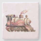 ピンクスチームトレインヴィンテージスタイル ストーンコースター (正面)