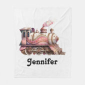 ピンクスチームトレインヴィンテージスタイル フリースブランケット (正面)