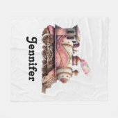 ピンクスチームトレインヴィンテージスタイル フリースブランケット (正面(横))