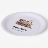 ピンクスチームトレインヴィンテージベビーシャワー ペーパープレート (アングル)