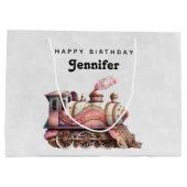 ピンクスチームトレインヴィンテージ誕生日 ラージペーパーバッグ