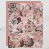 ピンクスチームパンクコラージスクラップブック紙 (正面/裏面)