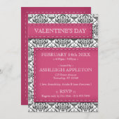ピンクスティッチダマスクバレンタインデー招待状 招待状 (正面/裏面)