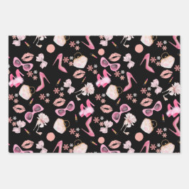 ピンクスティレット口紅バッグメガネ離婚パーティー ラッピングペーパーシート