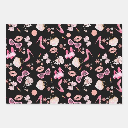 ピンクスティレット口紅バッグメガネ離婚パーティー ラッピングペーパーシート (正面)