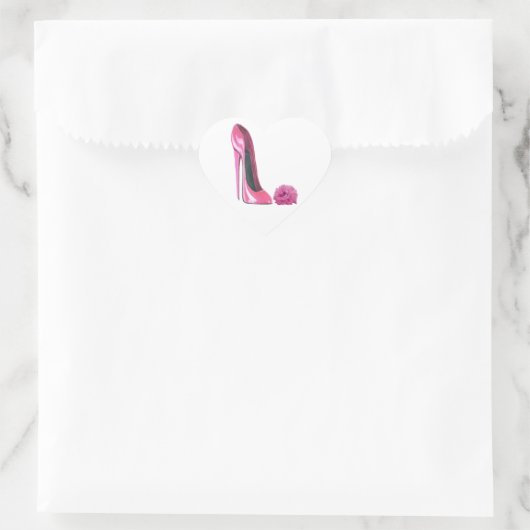 ピンクスティレット靴とピンクローズアート ハートシール (バッグ)