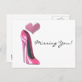 ピンクスティレット高ヒール靴とハート ポストカード (正面/裏面)