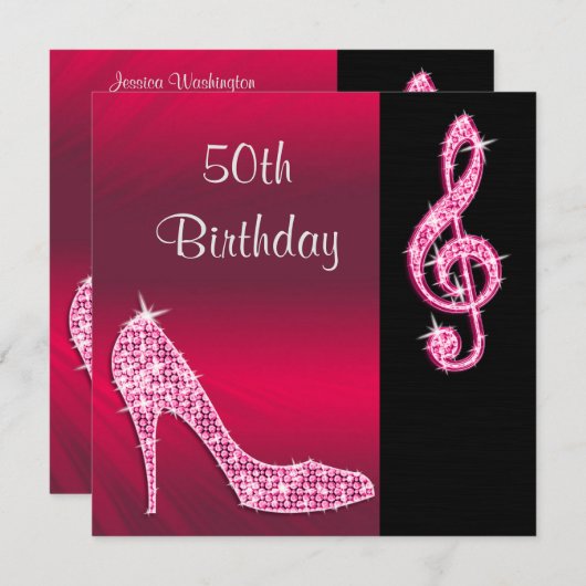 ピンクスティレット&トレブルクレフト50誕生日 招待状 (正面/裏面)