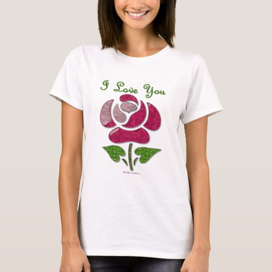 ピンクステンシルバラのI Love You Tシャツ (正面)