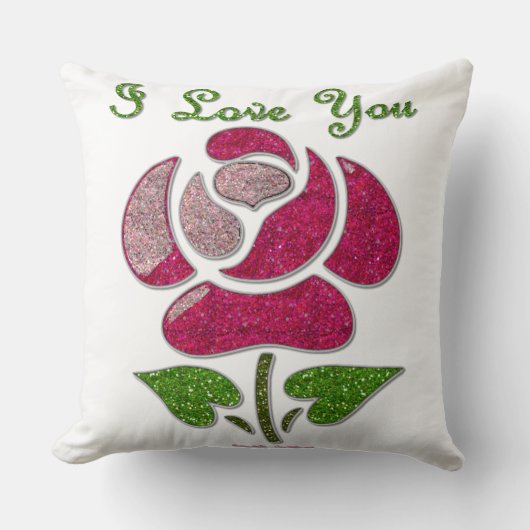 ピンクステンシルバラ私はあなたを愛 クッション (正面)