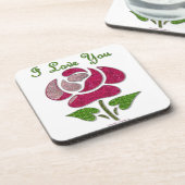 ピンクステンシルバラ私はあなたを愛 コースター (左側)