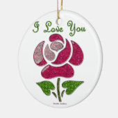 ピンクステンシルバラ私はあなたを愛 セラミックオーナメント (左)