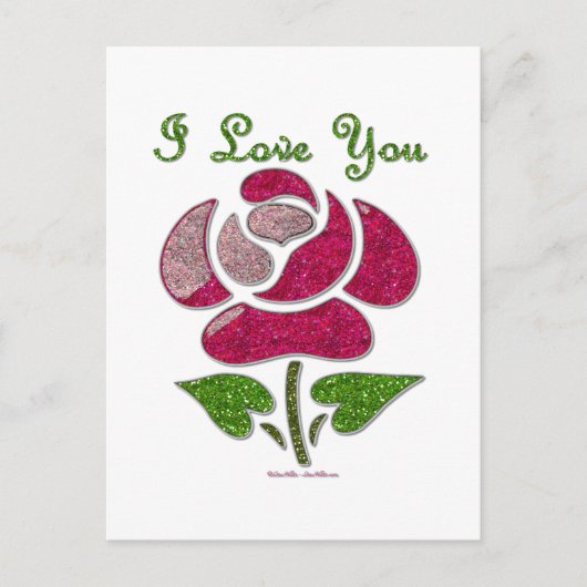 ピンクステンシルバラ私はあなたを愛 ポストカード (正面)