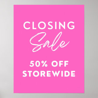 ピンクストア閉店セールのサイン、50%オフ販売 ポスター