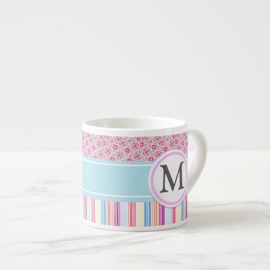 ピンクストライブ柄およびパターン エスプレッソカップ (正面右)