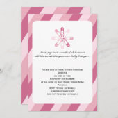 ピンクストライプおむつピンベビーガールシャワー 招待状 (正面/裏面)