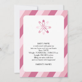 ピンクストライプおむつピンベビー告知 案内状
