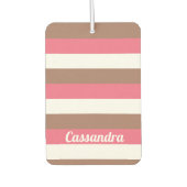 ピンクストライプがかった茶色の白をパーソナライズ カーエアーフレッシュナー (正面)