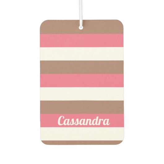 ピンクストライプがかった茶色の白をパーソナライズ カーエアーフレッシュナー (正面)