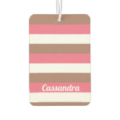 ピンクストライプがかった茶色の白をパーソナライズ カーエアーフレッシュナー (裏面)