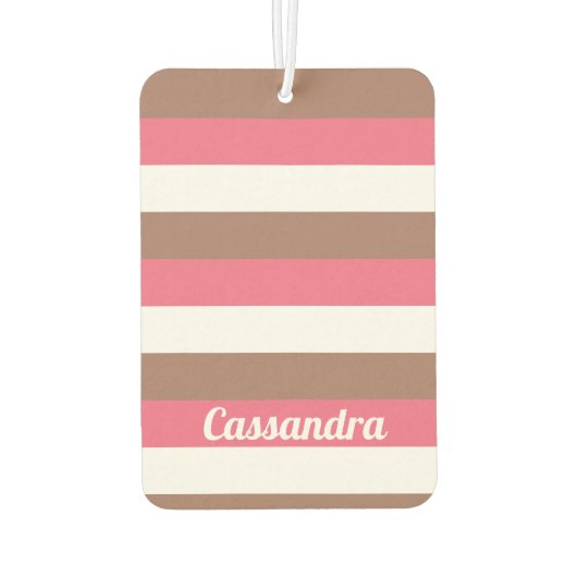 ピンクストライプがかった茶色の白をパーソナライズ カーエアーフレッシュナー (裏面)