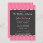 ピンクストライプとチョークボード誕生日 招待状 (正面/裏面)