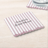 ピンクストライプとレースブライダルシャワー ペーパーコースター (アングル)
