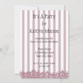 ピンクストライプとレース誕生日 招待状