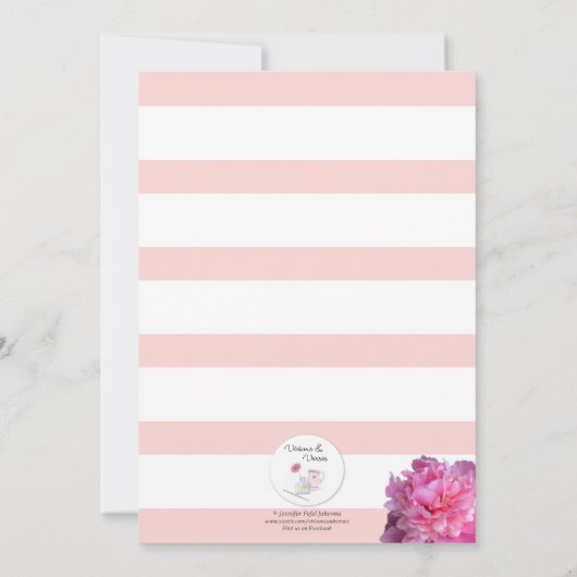 ピンクストライプと牡丹ガールバプテスマ招待状 招待状 (裏面)