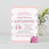 ピンクストライプと牡丹バルミツワー招待状 招待状 (スタンド正面)