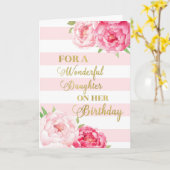 ピンクストライプと花の娘の誕生日カード カード (黄色い花)