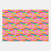 ピンクストライプのとグリーンの明るいクリスマスツリー ラッピングペーパーシート (正面3)