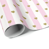 ピンクストライプのとゴールデンリトルハート ラッピングペーパー (ロールコーナー)