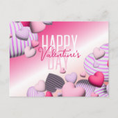 ピンクストライプのと白のハートバルーンValentine's ポストカード (正面)