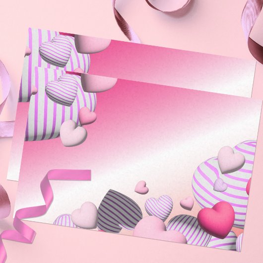 ピンクストライプのと白のハートバルーンValentine's 薄葉紙