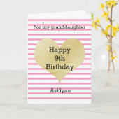 ピンクストライプのと金ゴールドハート第9誕生日カード カード (黄色い花)