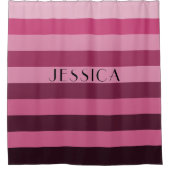 ピンクストライプののパタパーソナライズされたーン名 シャワーカーテン (正面)