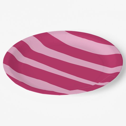 ピンクストライプのの使い捨てパーティー紙プレート ペーパープレート (アングル)