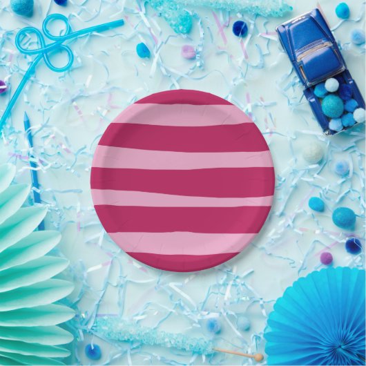 ピンクストライプのの使い捨てパーティー紙プレート ペーパープレート (パーティー)