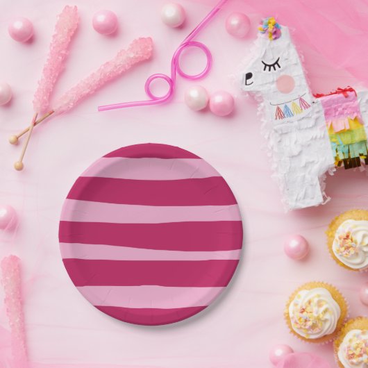 ピンクストライプのの使い捨てパーティー紙プレート ペーパープレート (パーティー)