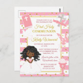 ピンクストライプのアフリカ系アメリカ人少女ファースト・コミュニオン ポストカード (正面/裏面)