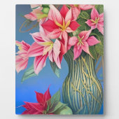 ピンクストライプのアマリリスとポインセチア・ブーケ フォトプラーク (正面)