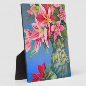 ピンクストライプのアマリリスとポインセチア・ブーケ フォトプラーク (側面)