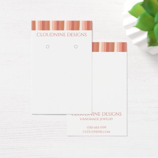 ピンクストライプのイヤリングネックレスジュエリー表示カード (デスク)