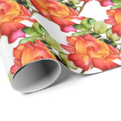 ピンクストライプのオレンジ茶バラ水の色パターン（の模様が）ある ラッピングペーパー (ロールコーナー)