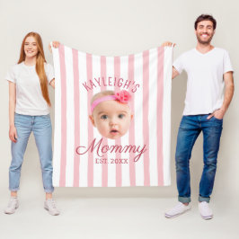 ピンクストライプのカスタムフェイスフォトギフト Mom Mommy フリースブランケット